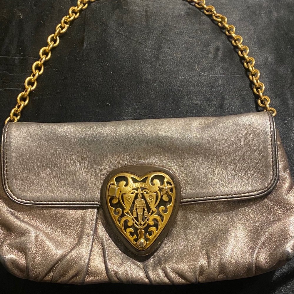 Authentic gold metallic leather flap Gucci bag